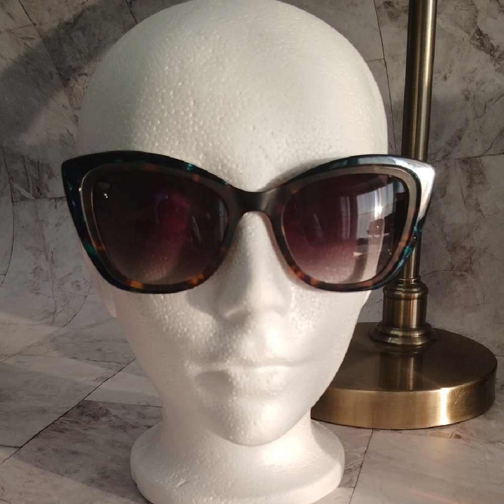 Betsey Johnson Tortoiseshell Cat Eye Sunglasses with Teal Accents